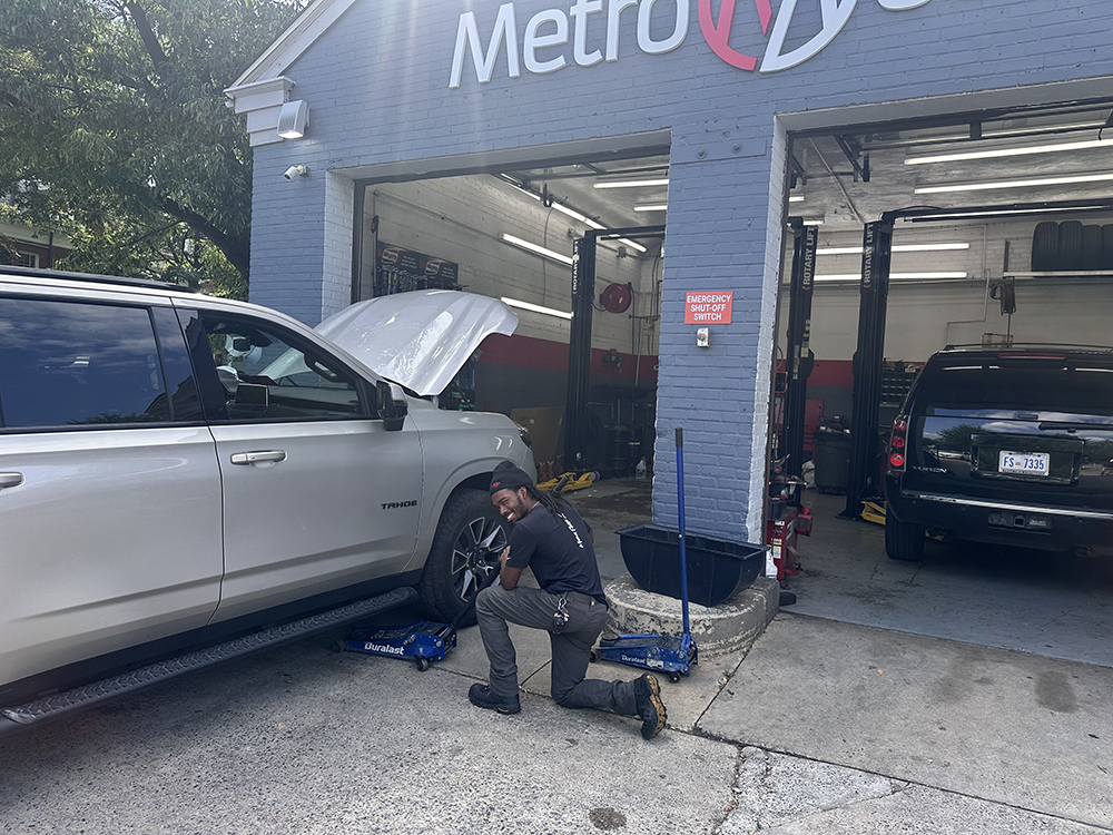Tire repair and oil change on a Chevrolet Tahoe