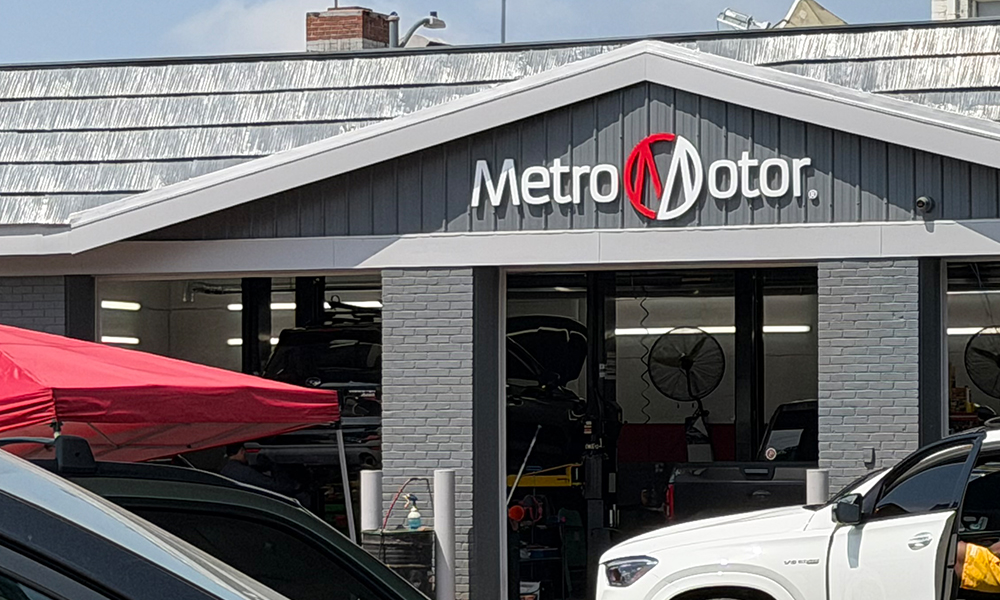 Exterior of Metro Motor auto repair shop near Eastern Market in Washington, D.C.