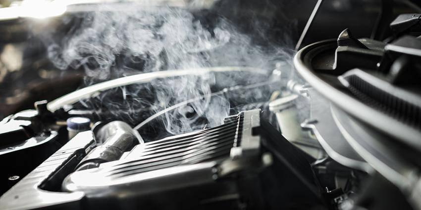 Steam rises from an overheating engine